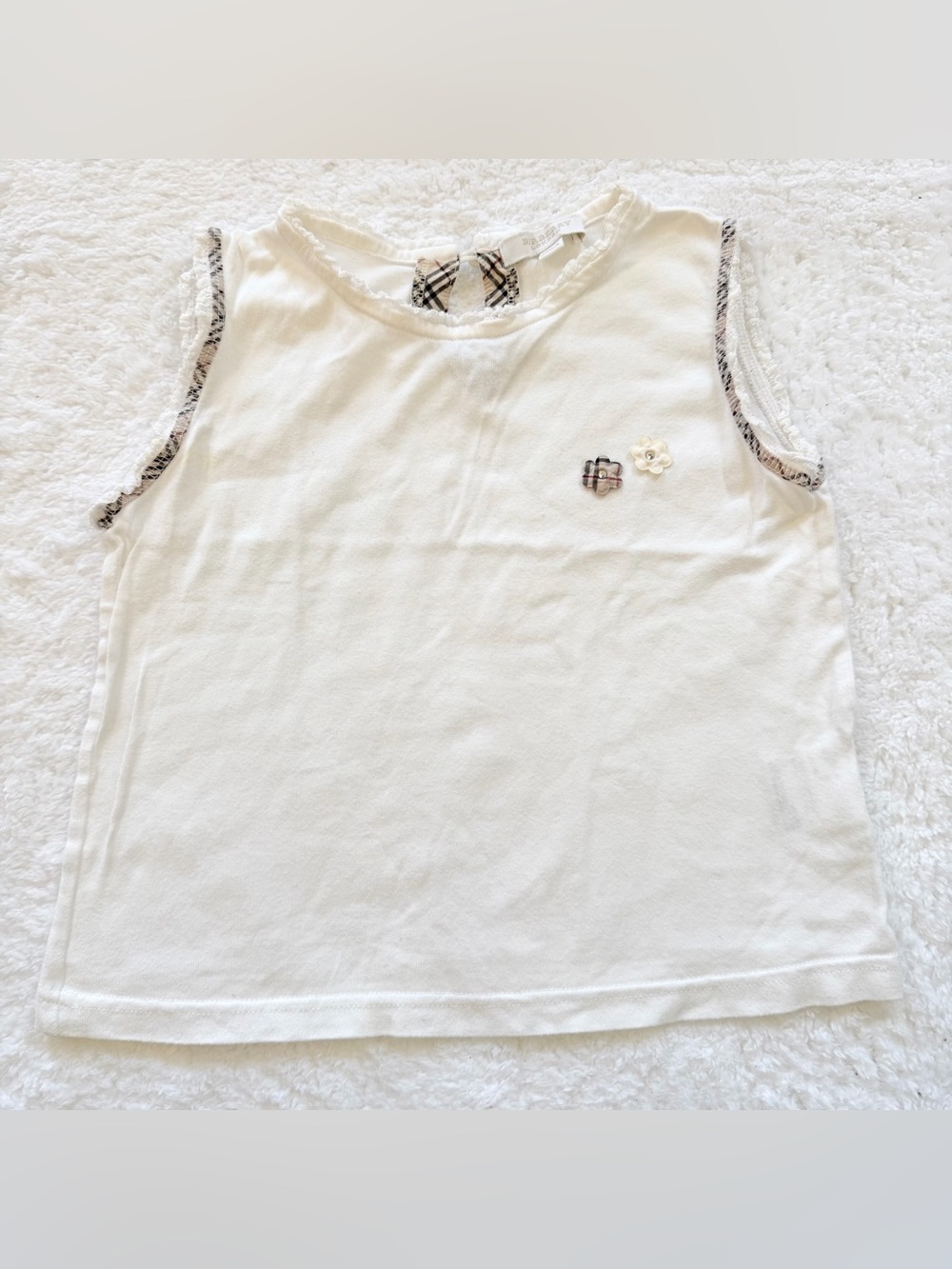 Burberry Girls Tops Tank top White Nova Check Flower Plaid Size 7 Cotton kids